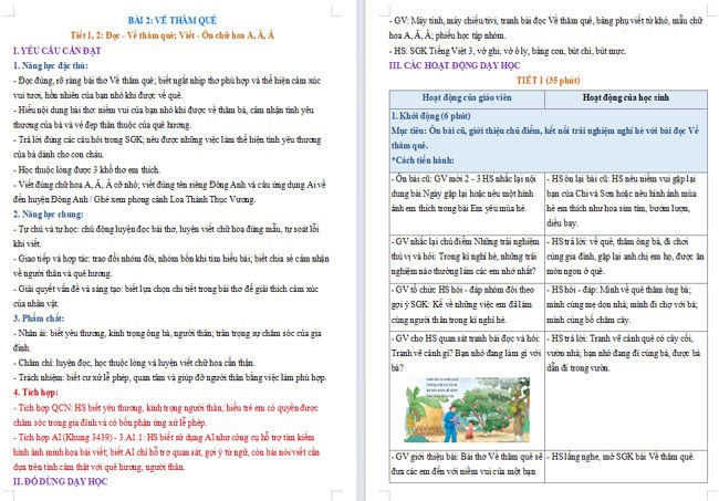 Giáo án tích hợp NLS, AI Tiếng Việt 3 Bài 2