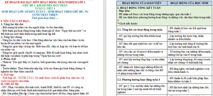 Giáo án tích hợp AI Hoạt động trải nghiệm 2 Tuần 2: Nụ cười thân thiện