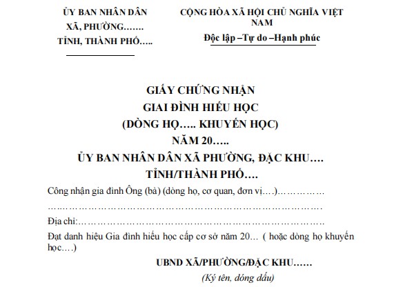 Giấy chứng nhận gia đình hiếu học