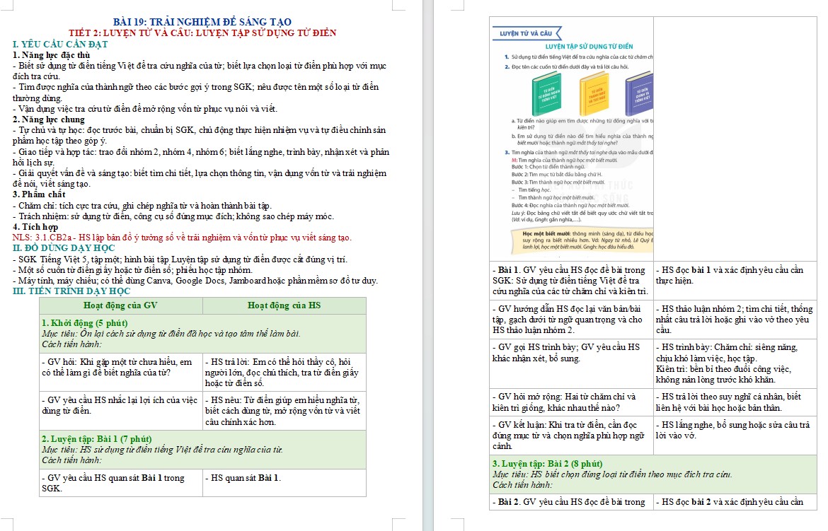 Kế hoạch bài dạy Tiếng Việt 5 Bài 19 NLS