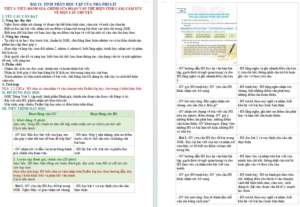 Kế hoạch bài dạy Tiếng Việt 5 Bài 24 NLS