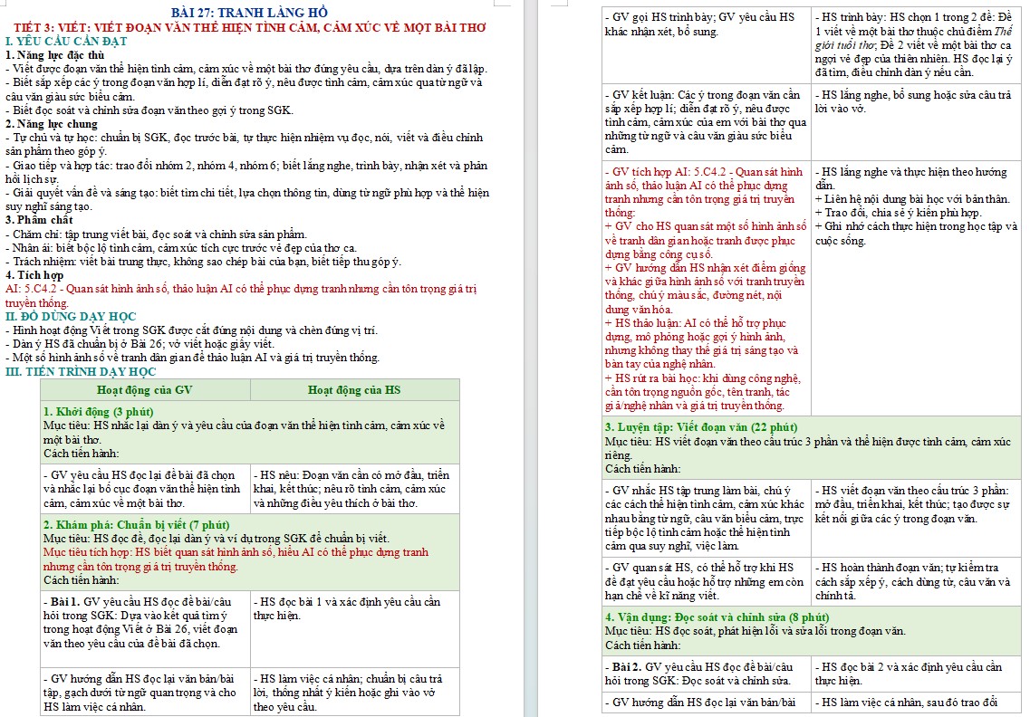 Kế hoạch bài dạy Tiếng Việt 5 Bài 27 NLS