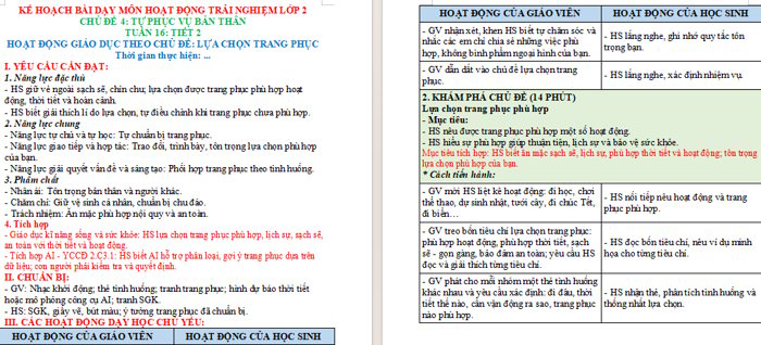 Giáo án tích hợp Hoạt động trải nghiệm 2 Tuần 16: Lựa chọn trang phục