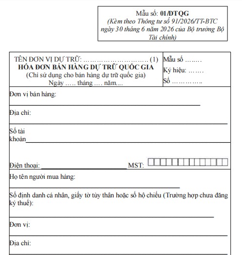 Hóa đơn bán hàng dự trữ quốc gia theo Thông tư 78