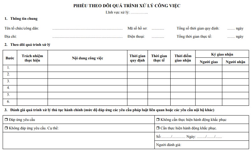 Phiếu theo dõi quá trình xử lý công việc Mẫu phiếu theo dõi quá trình xử lý công việc