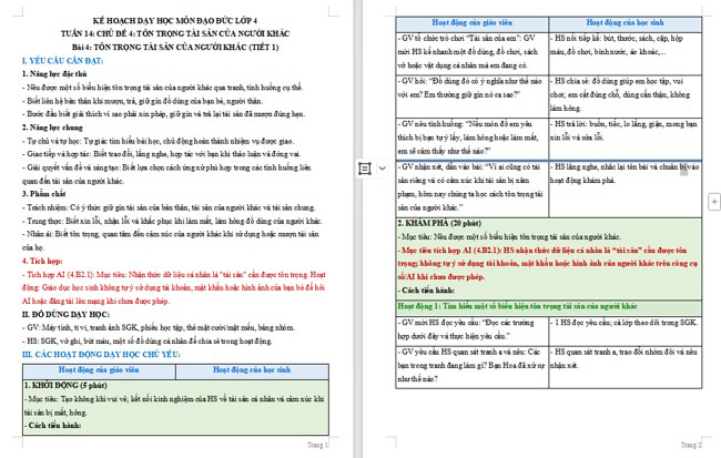 Giáo án tích hợp NLS, AI Đạo đức 4 Bài 4