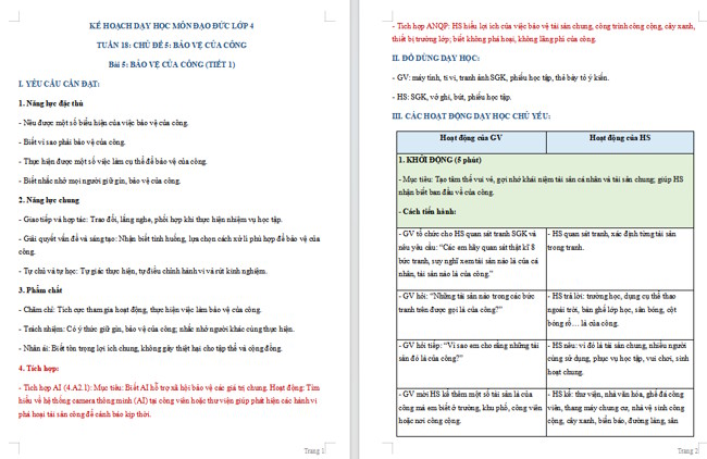 Giáo án tích hợp AI Đạo đức 4 Bài 5