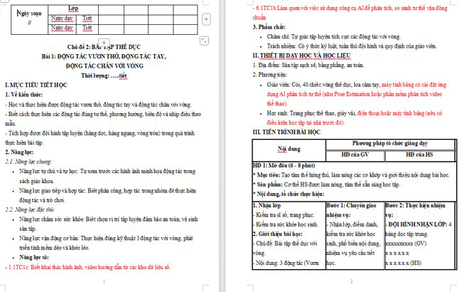 Giáo án tích hợp NLS Giáo dục thể chất 4 Bài 1