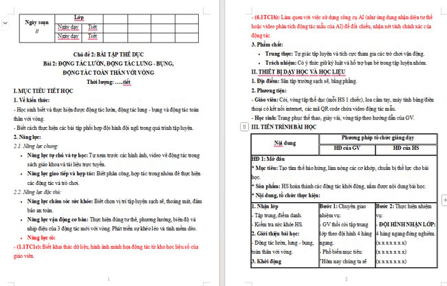 Giáo án tích hợp NLS Giáo dục thể chất 4 Bài 2