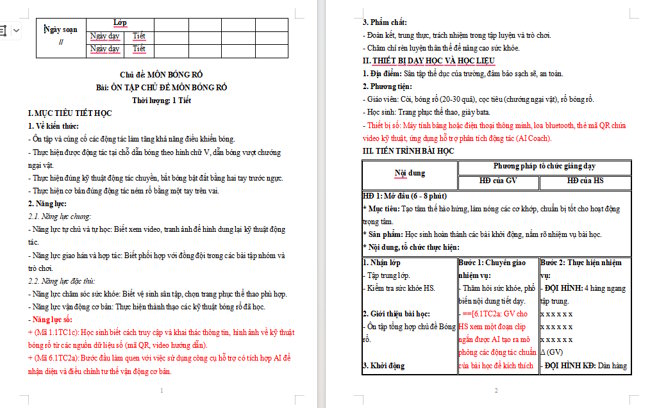 Giáo án tích hợp NLS Giáo dục thể chất 4 Ôn tập học kì 2: Bóng rổ