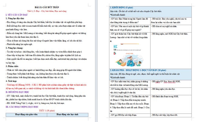 Giáo án tích hợp NLS, AI Tiếng Việt 3 Bài 32