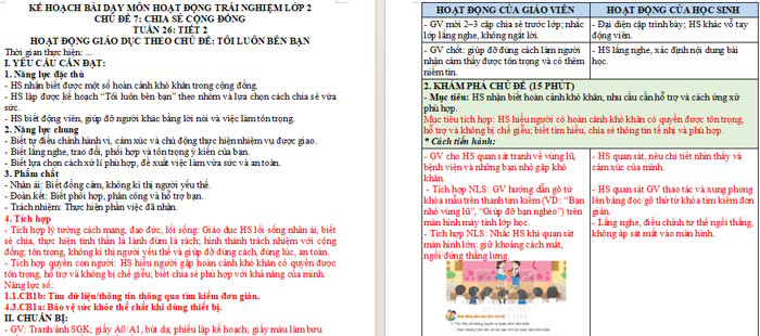 Giáo án tích hợp HĐTN 2 Tuần 26: Tôi luôn bên bạn