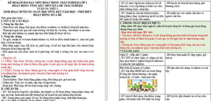 Giáo án tích hợp NLS Hoạt động trải nghiệm 2 Tuần 35: Đón mùa hè trải nghiệm