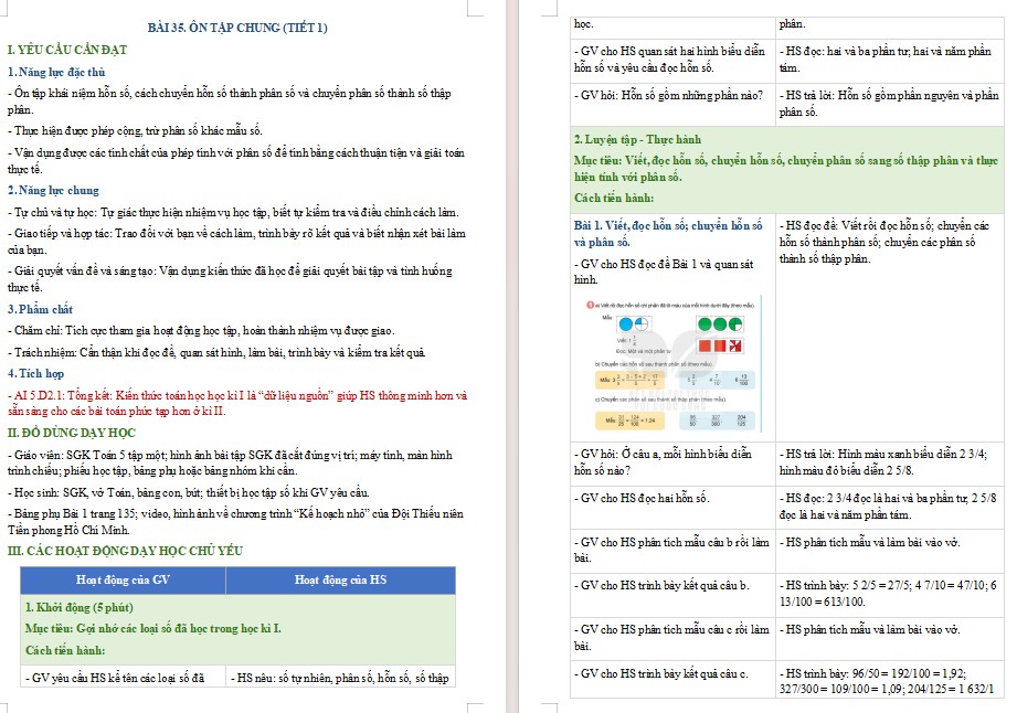 Kế hoạch bài dạy Toán 5 Bài 35 NLS