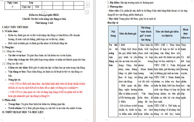Giáo án tích hợp NLS Giáo dục thể chất 4 Kiểm tra giữa học kì 2