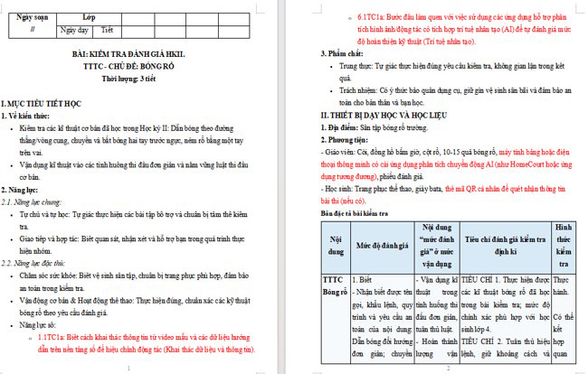 Giáo án tích hợp NLS Giáo dục thể chất 4 Kiểm tra học kì 2: Bóng rổ