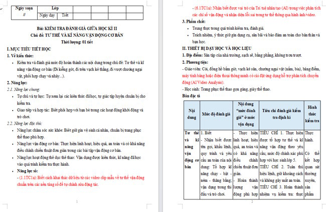 Giáo án tích hợp NLS Giáo dục thể chất 5: Kiểm tra giữa học kì 2