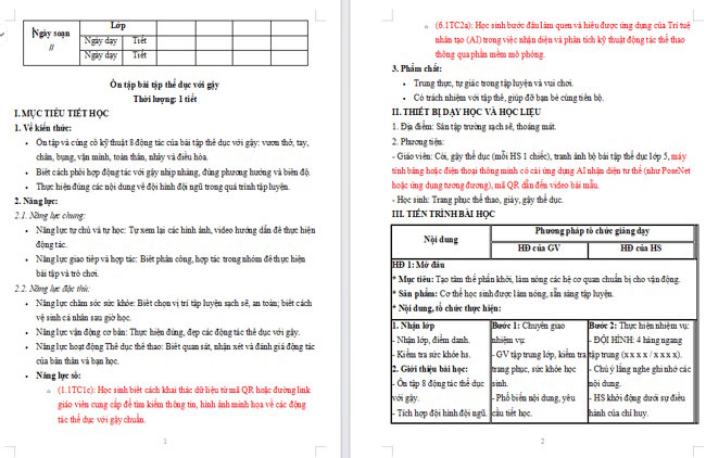 Giáo án tích hợp NLS Giáo dục thể chất 5: Ôn tập học kì 1