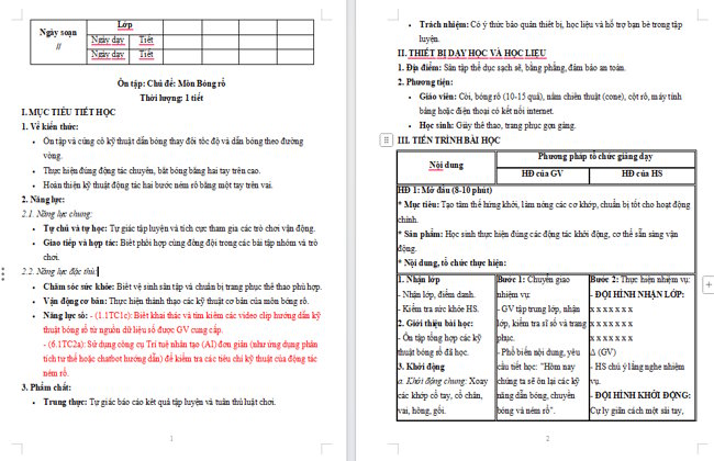 Giáo án tích hợp NLS Giáo dục thể chất 5 Ôn tập học kì 2: Bóng rổ