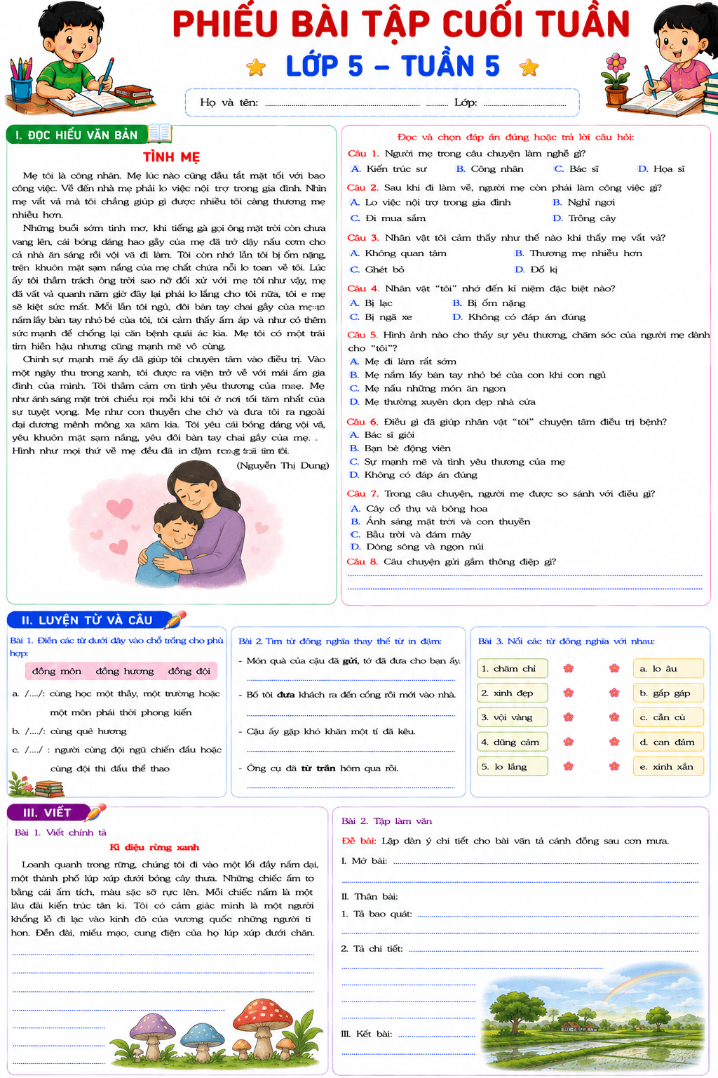 BTCT môn Tiếng Việt 5 sách KNTT Tuần 5 - Bộ số 1