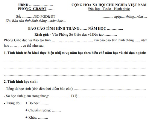 Báo cáo tình hình tháng của phòng giáo dục Mẫu báo cáo tình hình tháng của phòng giáo dục