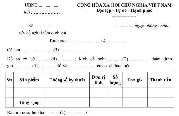 Mẫu công văn đề nghị về việc thẩm định giá
