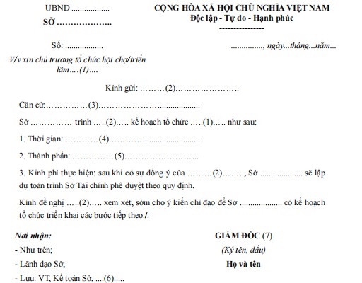 Mẫu công văn về việc xin chủ trương tổ chức hội trợ, triển lãm