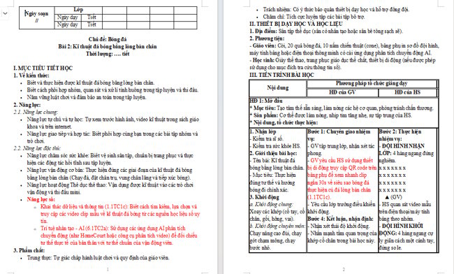 Giáo án tích hợp NLS Giáo dục thể chất 6 Bài 2