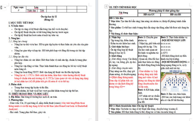 Giáo án tích hợp NLS Giáo dục thể chất 6 Ôn tập học kì 2: Bóng rổ