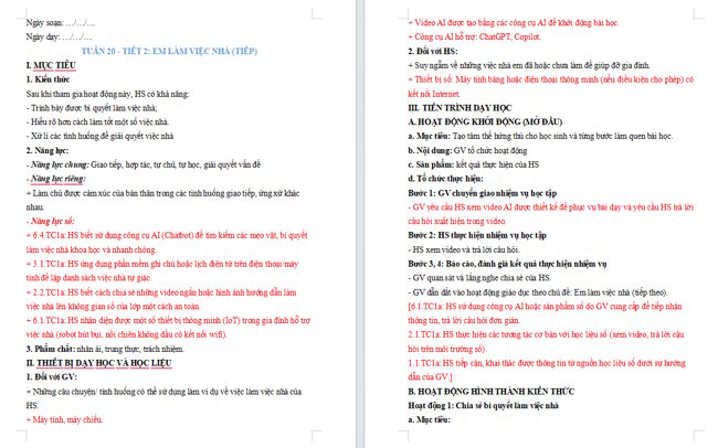 Giáo án tích hợp NLS HĐTN 6 Tuần 20