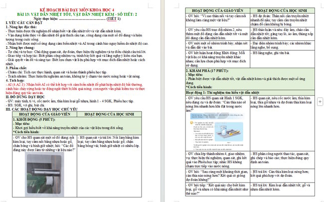 Giáo án tích hợp AI Khoa học 4 Bài 13