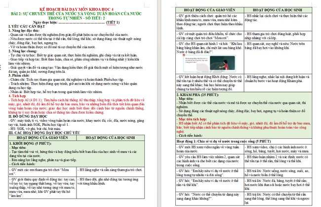 Giáo án tích hợp AI Khoa học 4 Bài 2