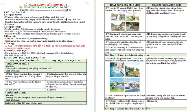 Giáo án tích hợp NLS, AI Khoa học 4 Bài 27