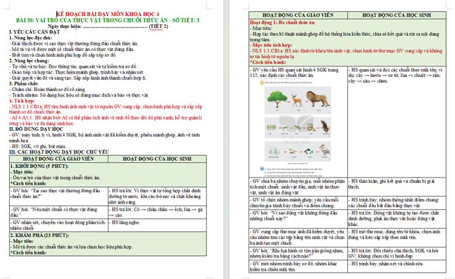 Giáo án tích hợp NLS, AI Khoa học 4 Bài 30