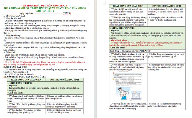 Giáo án tích hợp AI Khoa học 4 Bài 4