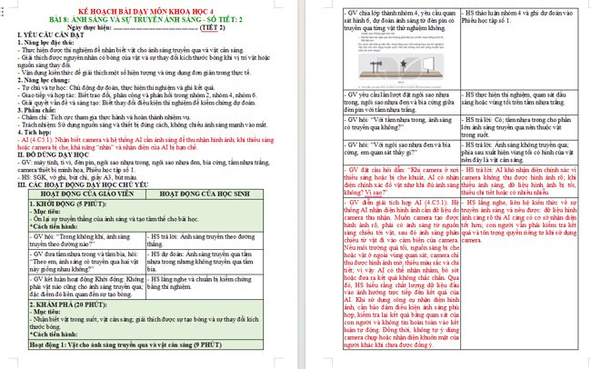 Giáo án tích hợp AI Khoa học 4 Bài 8