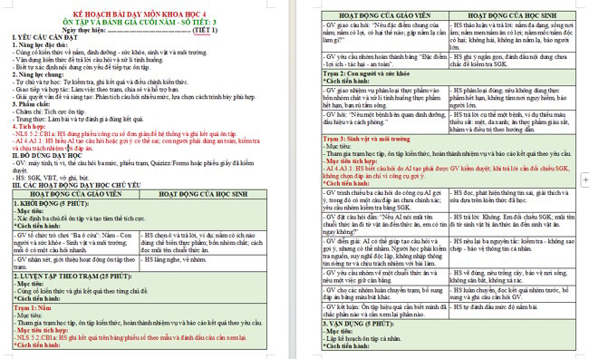 Giáo án tích hợp NLS, AI Khoa học 4 Ôn tập học kì 2
