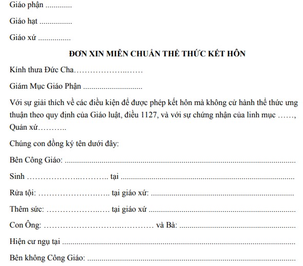 Mẫu đơn xin được miễn về chuẩn thể thức kết hôn