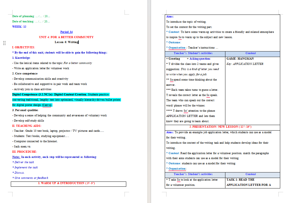 Giáo án Tiếng Anh 10 Unit 4: Writing tích hợp Năng lực số