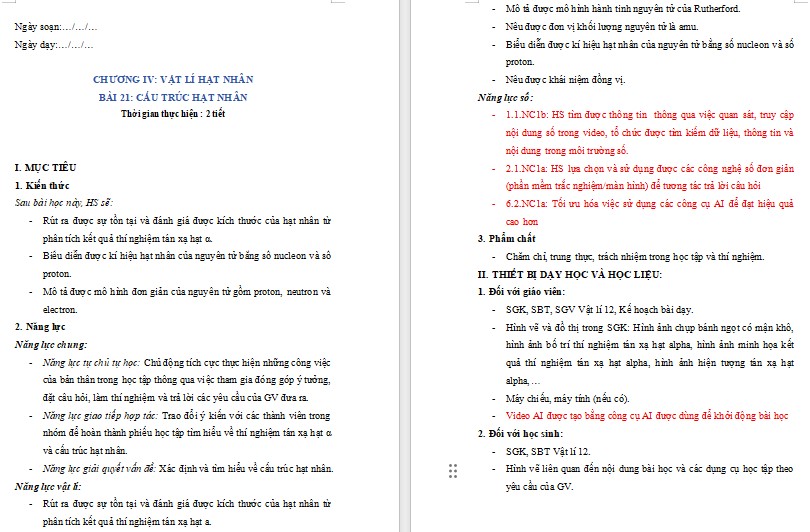 Giáo án năng lực số Vật lí 12 Bài 21
