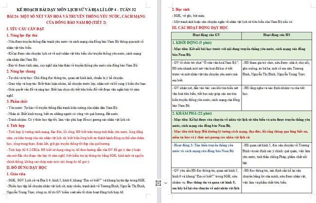 Giáo án tích hợp AI Lịch sử - Địa lí 4 Bài 24
