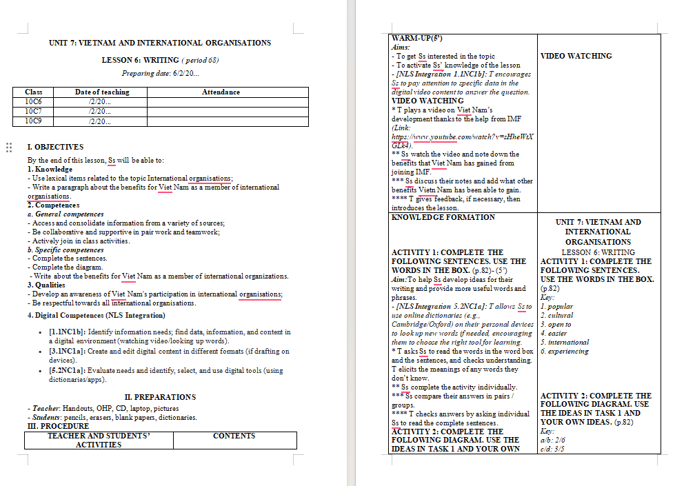Giáo án tích hợp Năng lực số Tiếng Anh 10 Unit 7: Writing 
