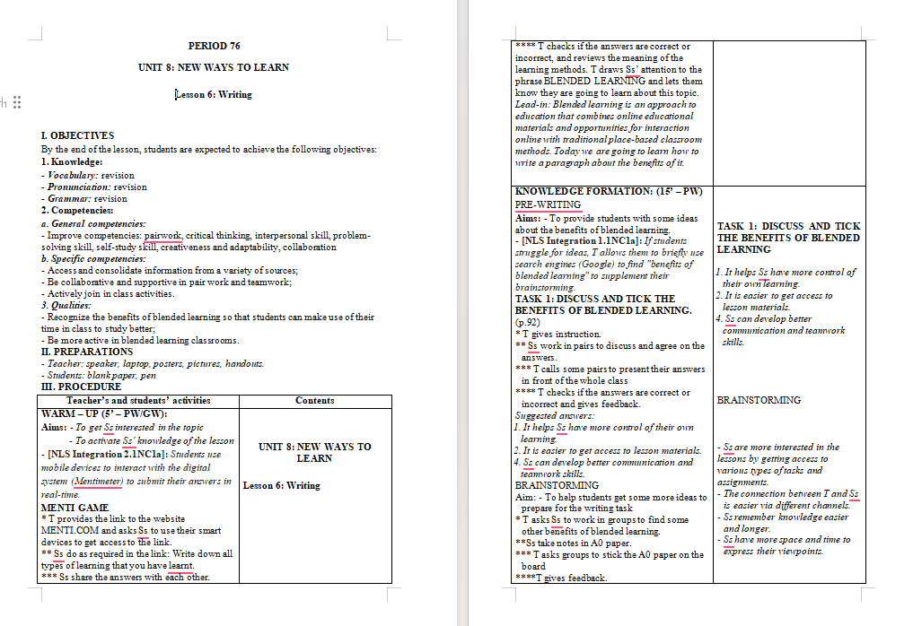 Giáo án tích hợp NLS Tiếng Anh 10 Unit 8: Writing