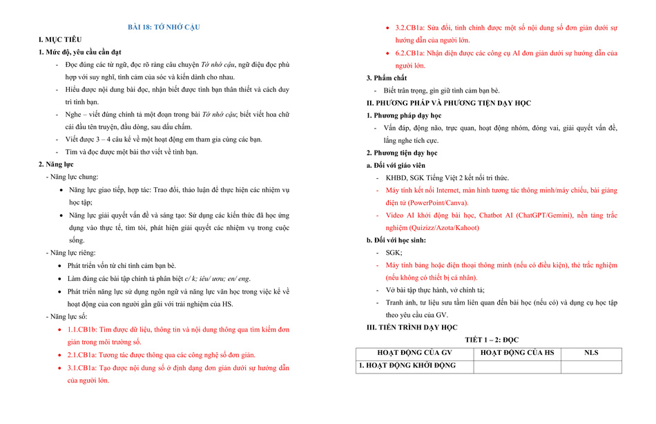 Bài 18: Tớ nhớ cậu