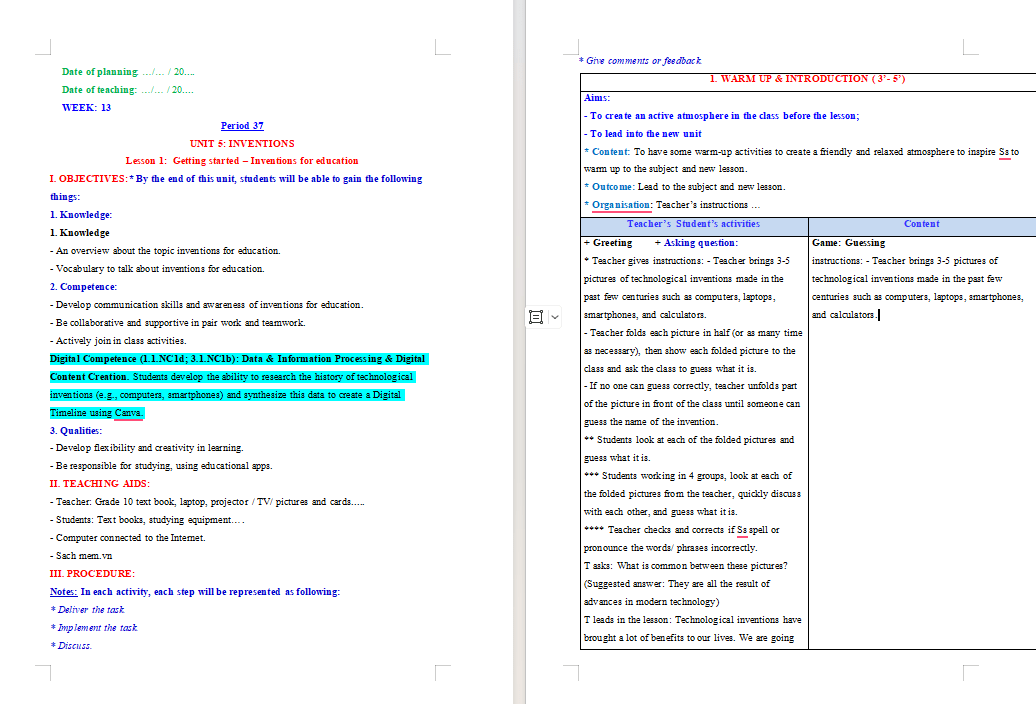 Giáo án tích hợp NLS Tiếng Anh 10 Unit 5: Language