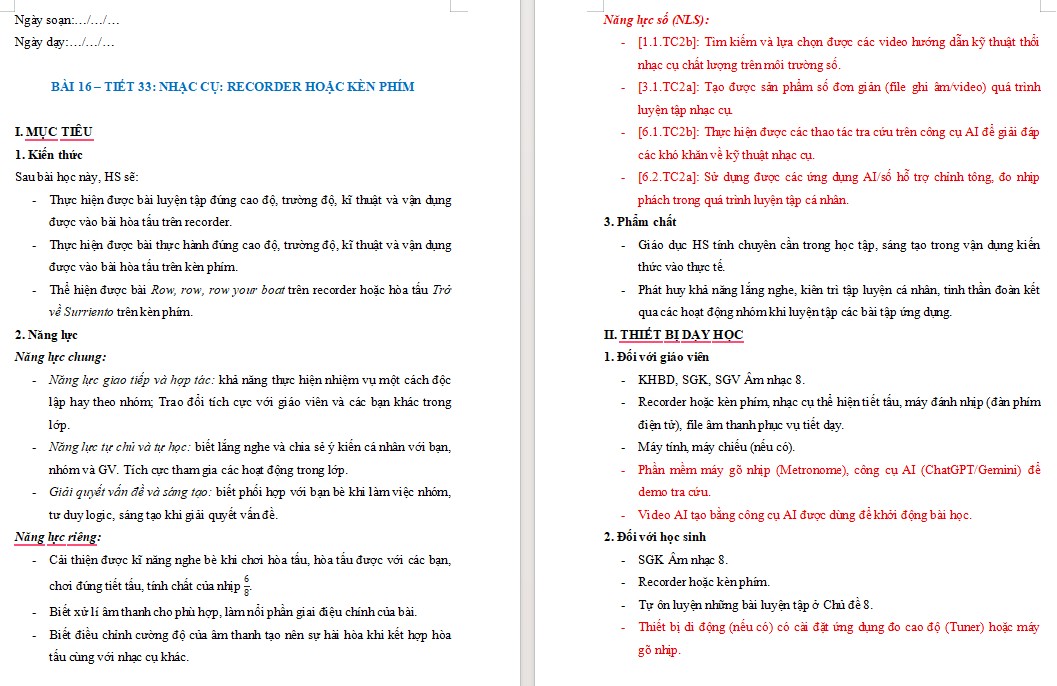 Soạn giáo án Âm nhạc 8 tiết 33 tích hợp công nghệ số