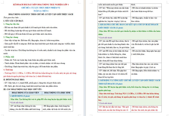 Giáo án tích hợp NLS Hoạt động trải nghiệm 4 Tuần 14