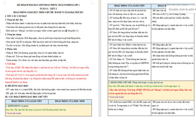 Giáo án tích hợp NLS, AI Hoạt động trải nghiệm 4 Tuần 21