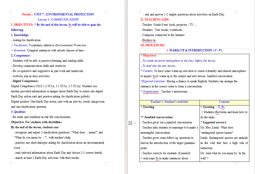 Giáo án tích hợp NLS Tiếng Anh 8 Unit 7: Communication