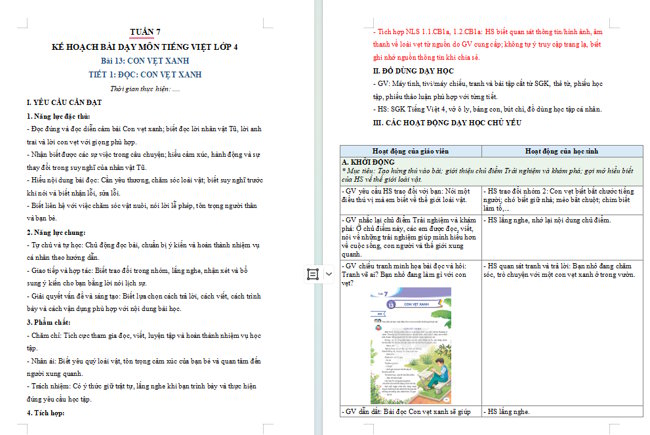 Giáo án tích hợp NLS, AI Tiếng Việt 4 Bài 13